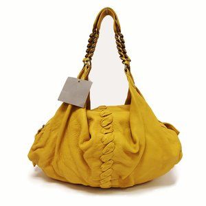 Isabella Fiore Lucy Leather Hobo Shoulder Bag Pineapple Yellow Chain Handles